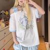 Cartoon Kawaii Niedlich Bedrucktes Damen T-Shirt Sommer Locker Schräger Kragen Grunge T-Shirt Y2k Ästhetik Schräger Kragen Fee T-Shirts