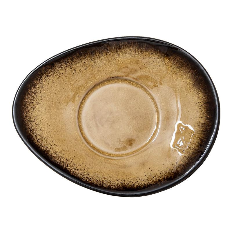 Dessert Plate Retro Ice Crack Glaze Ceramic Bone Plate Household Dining Table Plate Special-Shaped Dipping Plate Restaurant Cake Small Plate