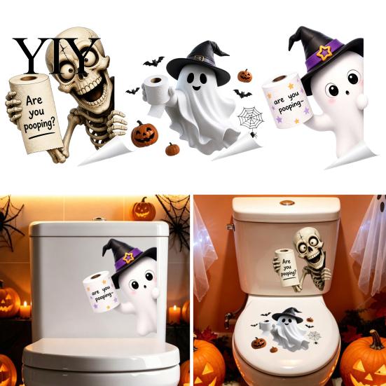 Halloween Toilet Stickers Sticker, Ghost And Skeleton Print Decals, Waterproof PVC Easy Lid Covers Peel Stick Spooky Stickers, for Bathroom