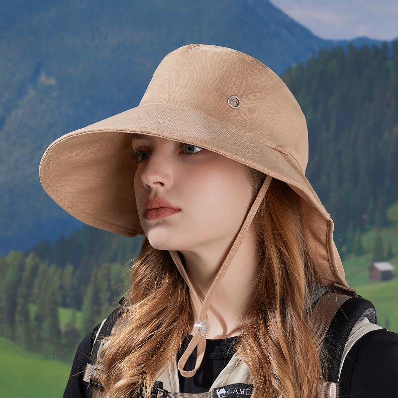 

Spring and summer big eaves shawl neck protector bucket hat outdoor sun protection sun hat fashion with ponytail hole hat women