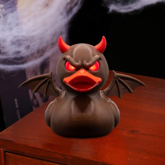 Demon Duck Figurine 3D Printed Devil Duck with Red Horns Bat Wings Halloween Gothic Collectible Statue Desktop Home Decor for Teens Adults