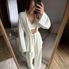 Wind Autumn and Winter Knitted Loungewear Skin-friendly Long-sleeved Nightgown Underwear Trousers Three-piece Breathable Pajamas Set Women