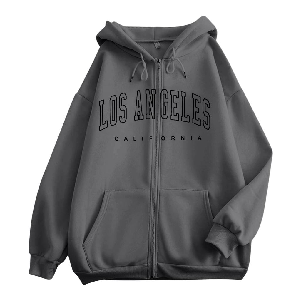 Women's Relaxed Fit Casual Zip-Up Hoodie Sweatshirt with Letter Print