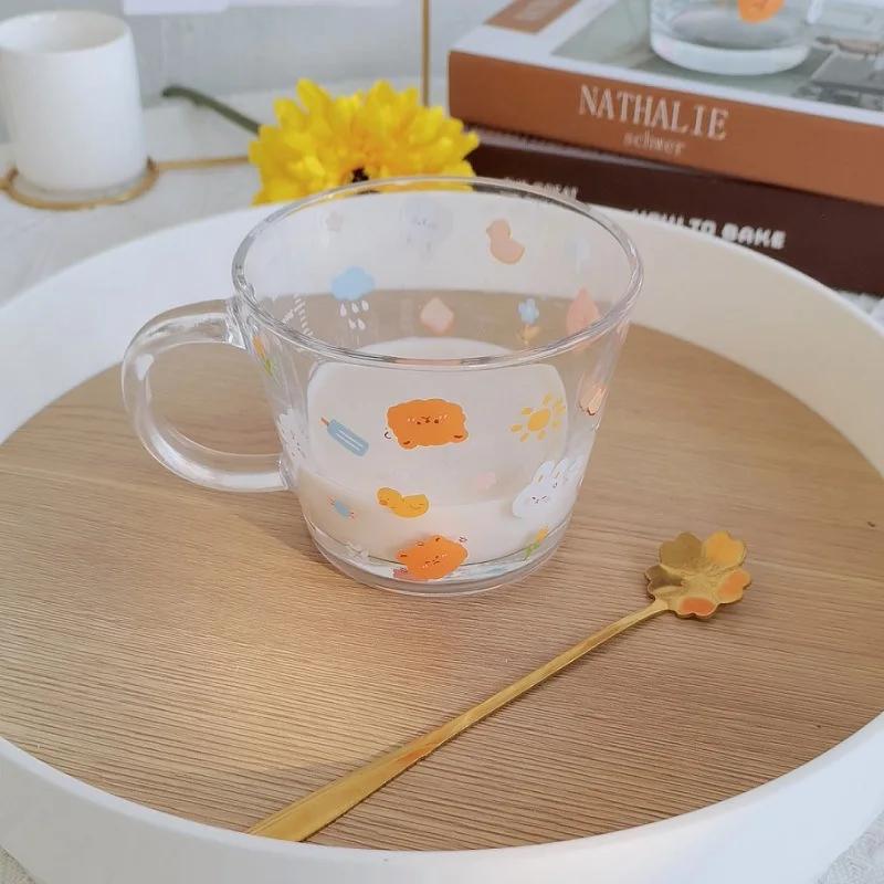 Small Fresh Floral Mouthed Glass Handle Cup