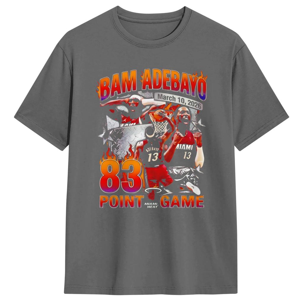 Bam Adebayo 83 Poster T-shirt da Uomo Cotone Puro Vintage Girocollo Maglietta Manica Corta Top Stampa