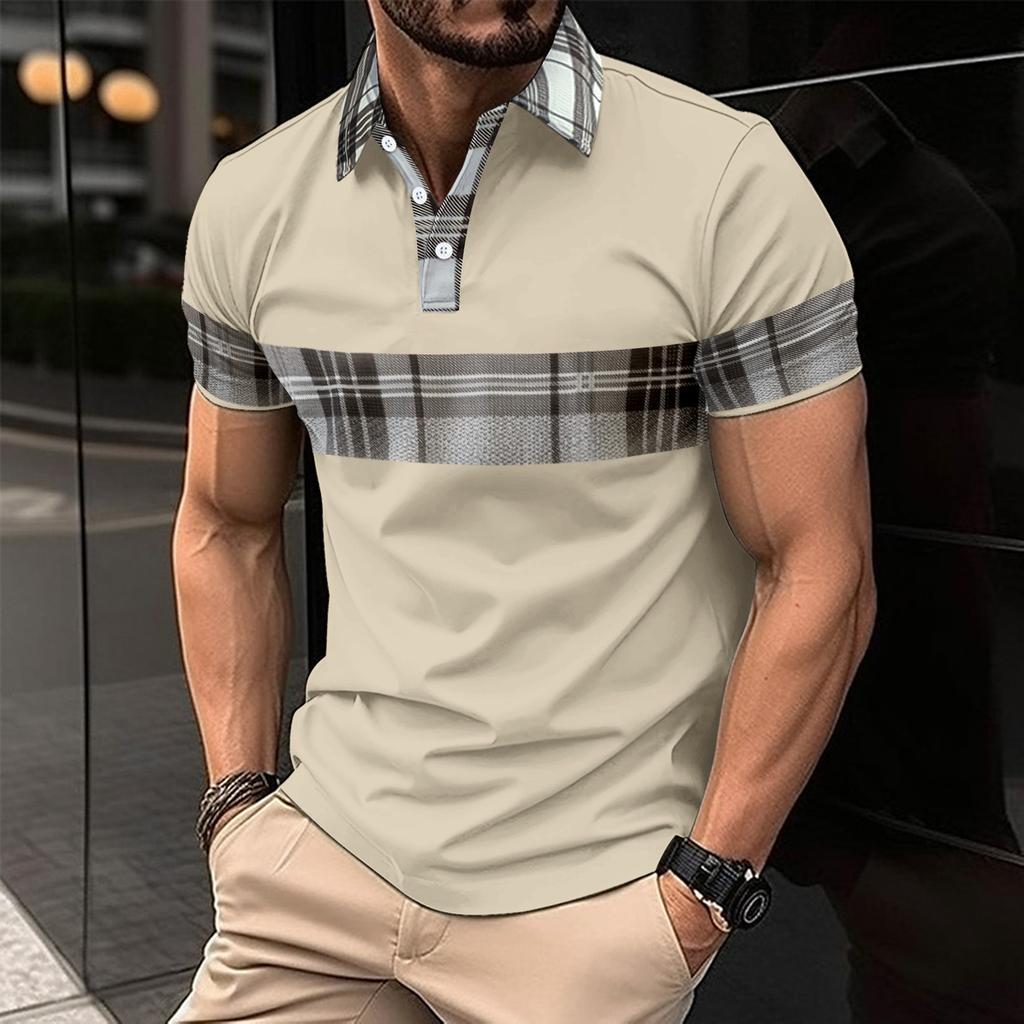 Summer New Arrival Men's Short-Sleeved Polo Shirt Printed Colour-Block Collared T-Shirt