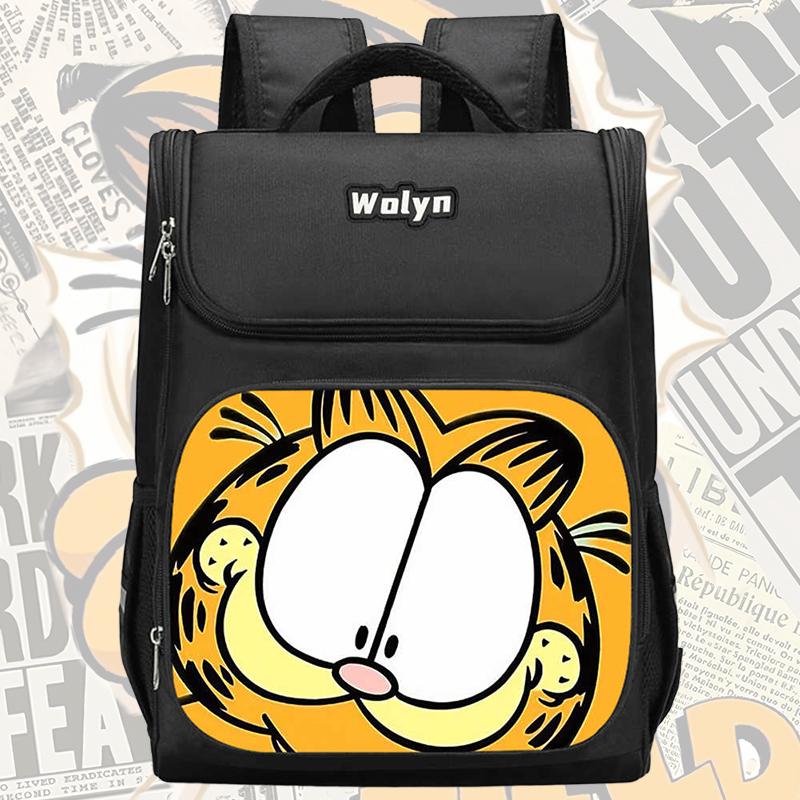 Schulrucksack mit mehreren Fächern, Große Cartoon Garfield Schultaschen für Jungen, Strapazierfähiger Kinderrucksack für Alter 6-10