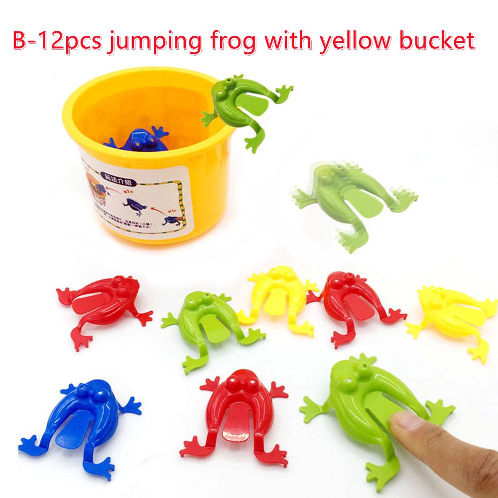 

12 шт. Жаби, що стрибають, Пружні іграшки-фітджети, Новинка, Фігурки Жаби з відерцем, Іграшки-антистрес для дітей, Подарунок на день народження жовтий