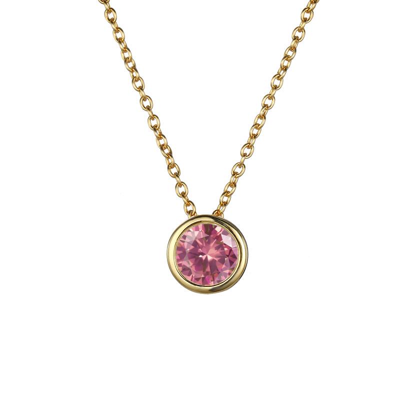 Shiny Colorful CZ Birthstone Necklace Round Stainless Steel Link Chain Necklace Boutique Birth Stone Zircon Necklace for Women