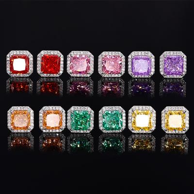 Jewelry High Carbon Diamond Ice Flower Cut Copper Inlaid Square Diamond Stud Earrings Main Stone 8 * 8