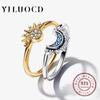 925 Silber Sonne und Mond Partnerring Set Himmelblau Funkelnde Zirkonia Ringe Versprechen Feiner Schmuck Geschenke für den Valentinstag