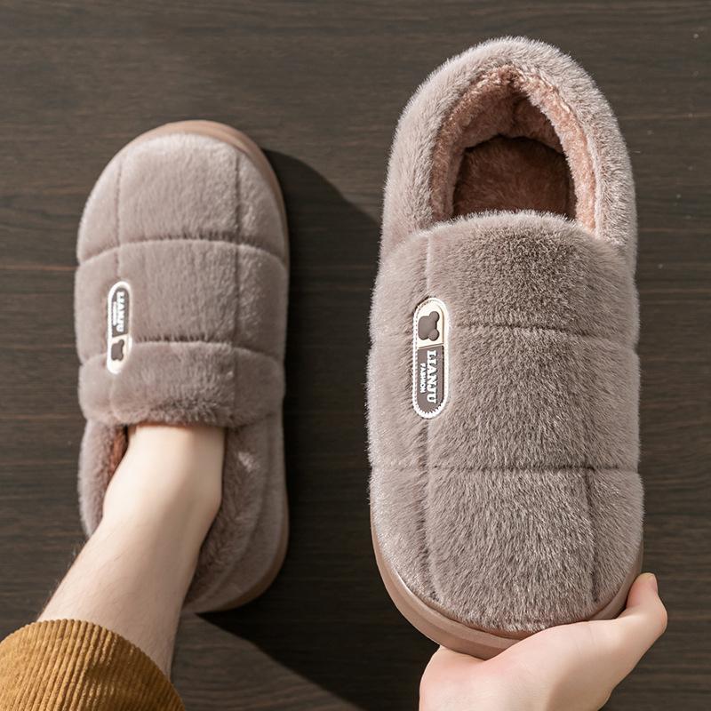New Big Winter Slipper Dady Grandpa Elder Man Indoor Fuzzy Home Shoes 48 49 Mens Warm Mink-like Fluffy Slippers Room Floor Shoes