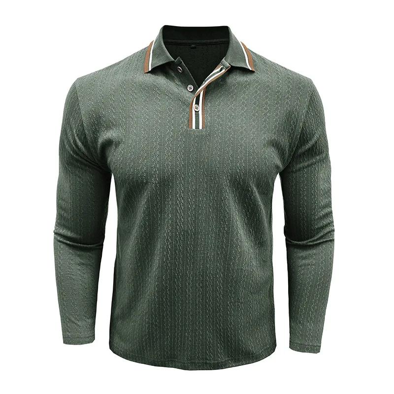 Men's Knit Long Sleeve Polo Shirts Turn Down Collar Business Casual Pullover Tops