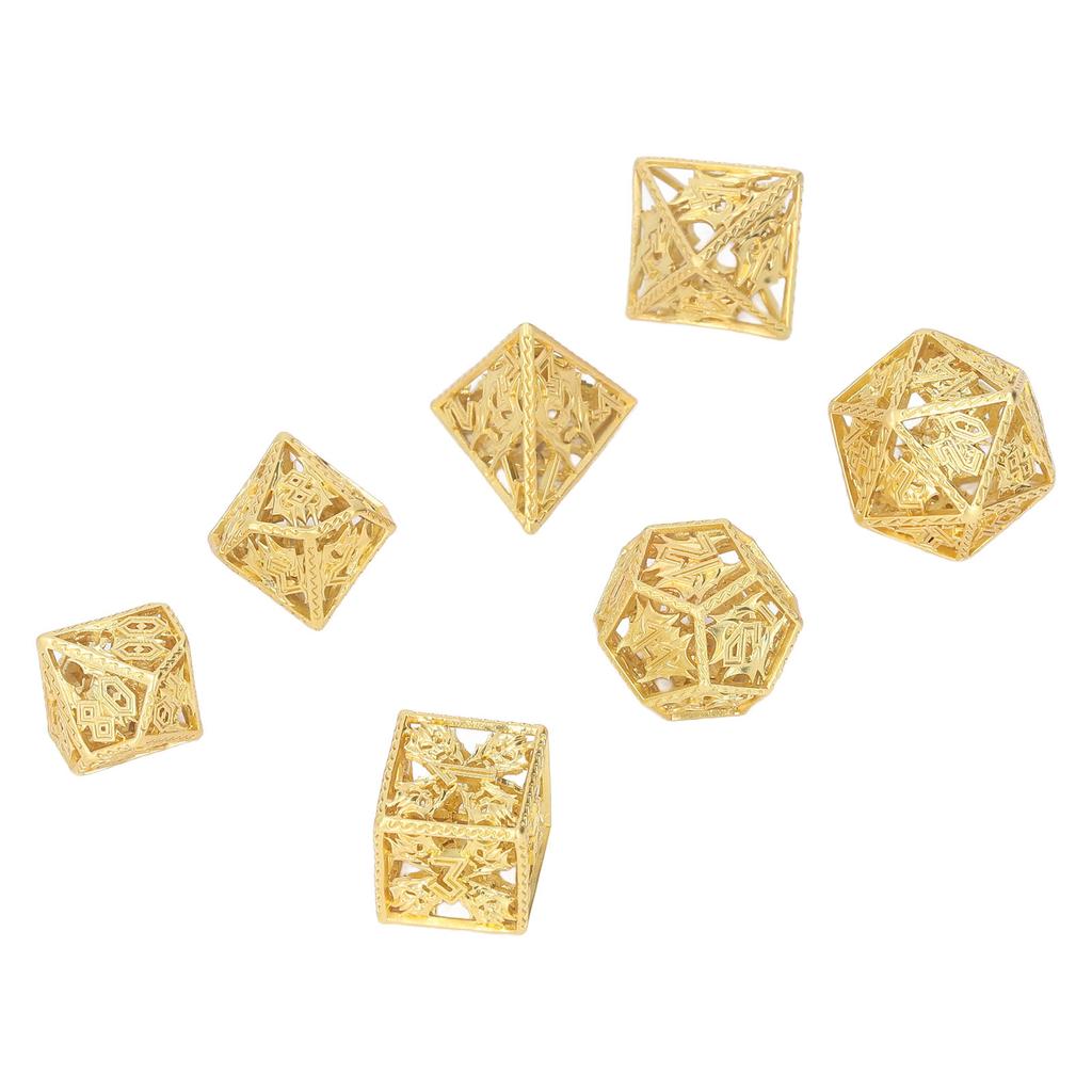 7PCS Hollow Dice Polyhedral Copper Exquisite Hand Polished Delicate Pattern for Role Playing Games