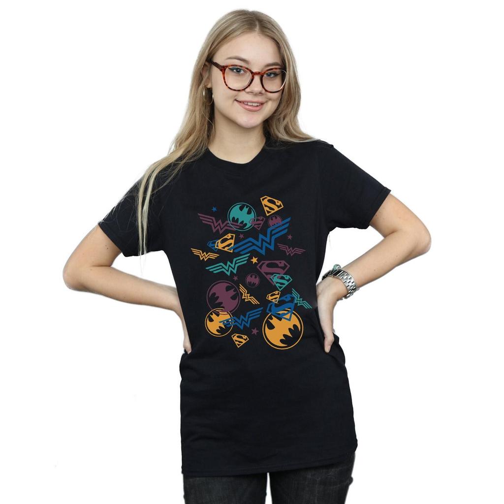 DC Comics Womens/Ladies Justice League Floating Icons Cotton Boyfriend T-Shirt