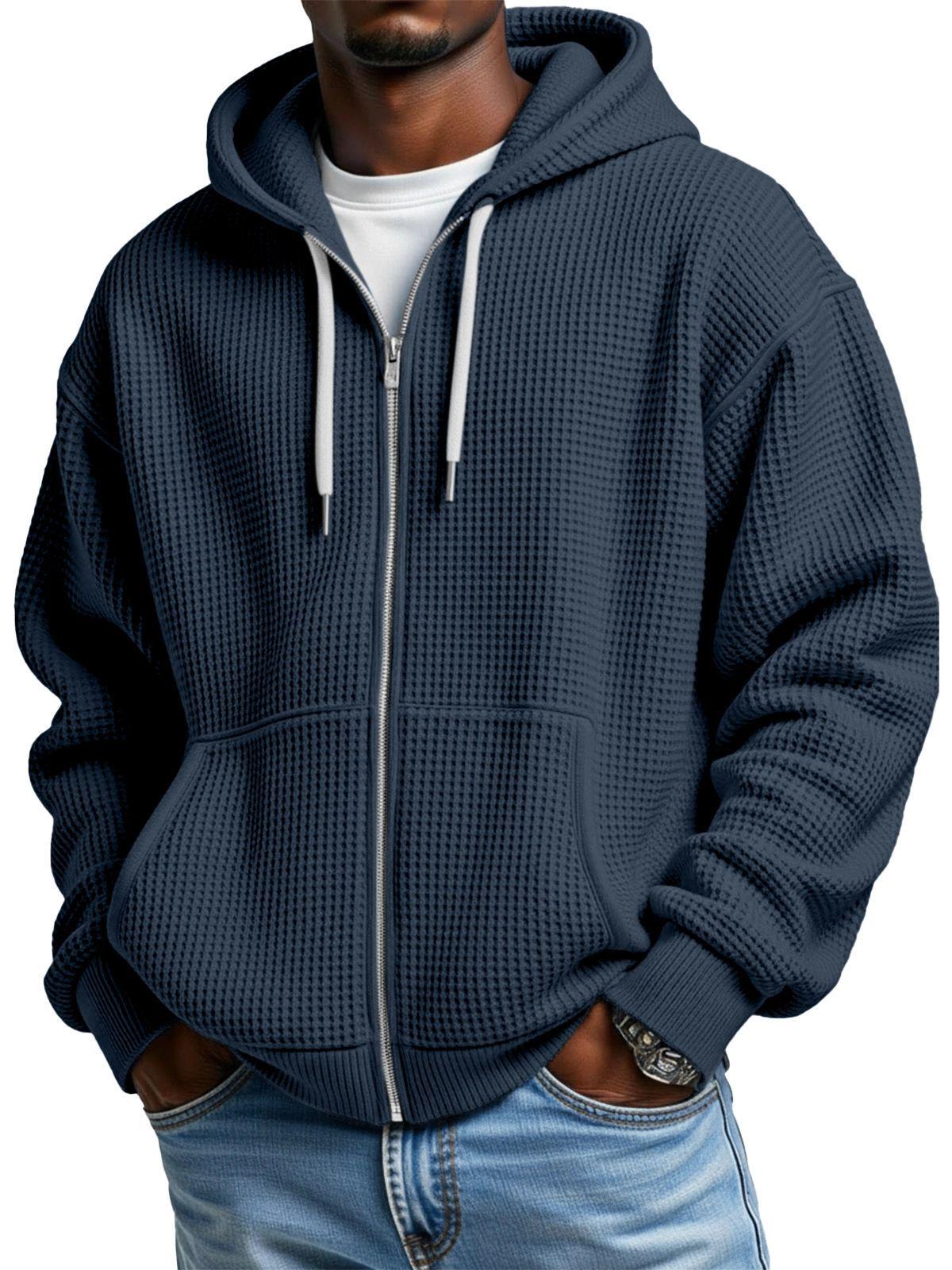 Discount Market Heren Vintage Wafel Rits Capuchon Sweatshirt Jas - Herfst/Winter Collectie XXL marineblauwe kleur