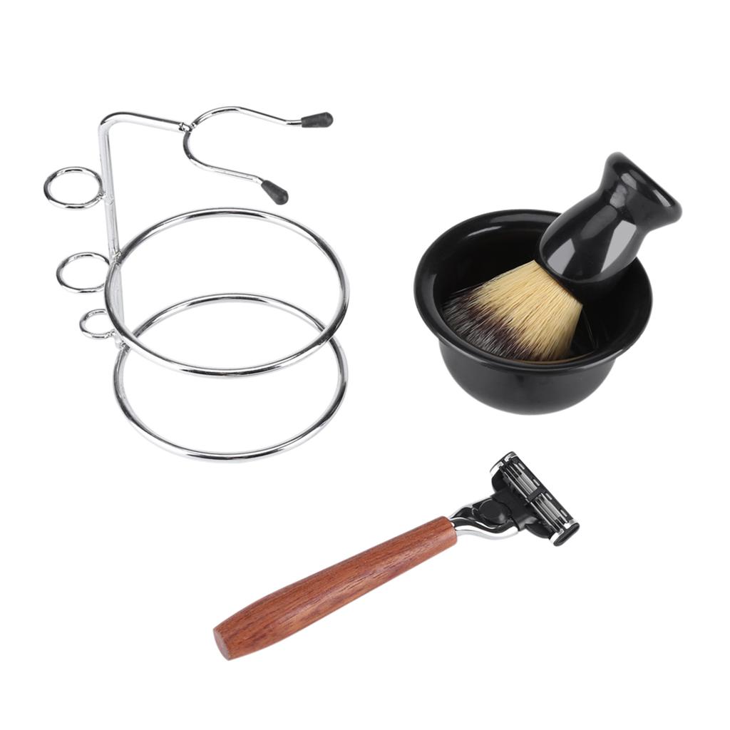 Manual Shaving Set, 4Pcs Shaving Kit   Stainess Steel Stand Set, Bowl Mens Holder Brush Bowl Set Brush and Men S     Bathroom