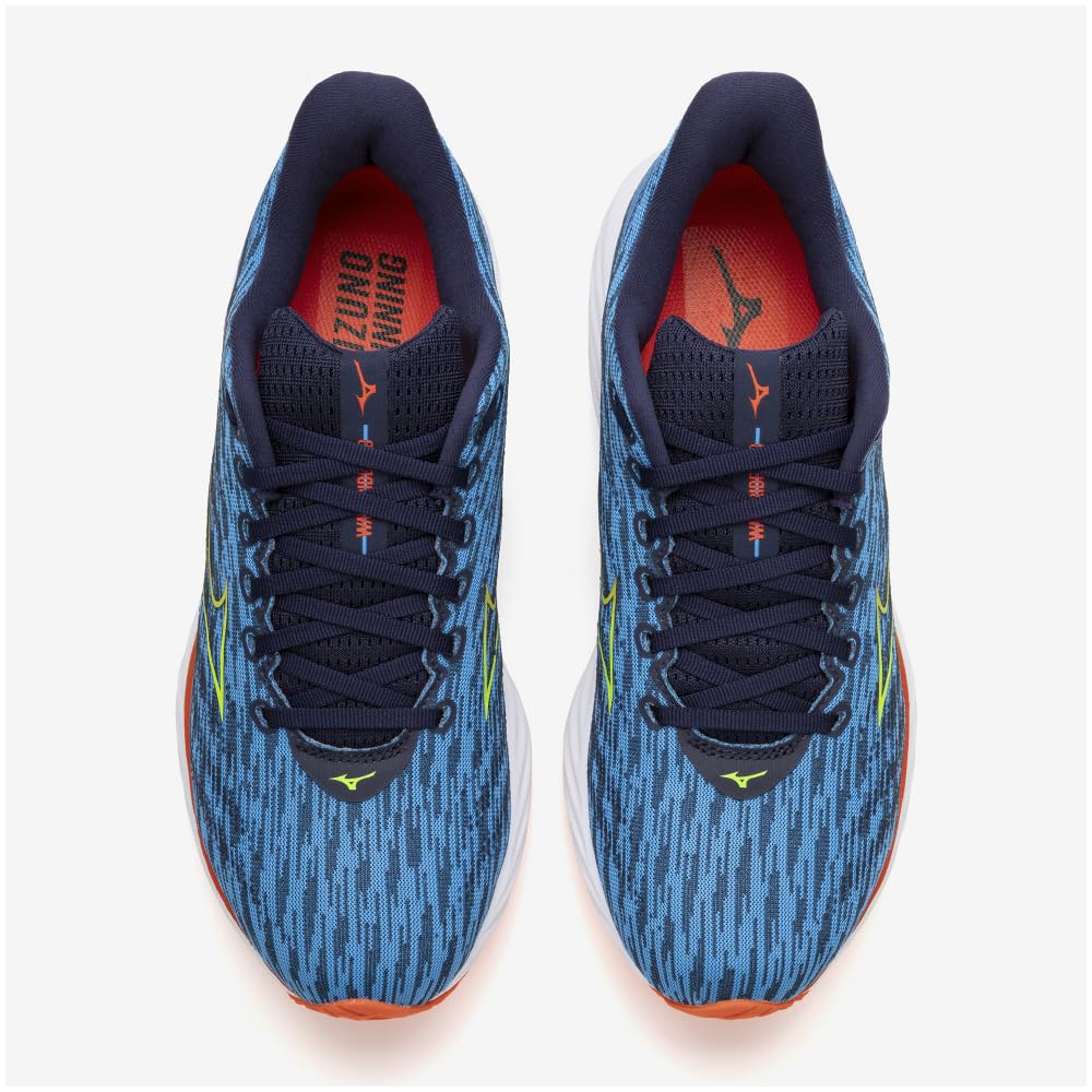 Mizuno Wave Rider 28 Running Thick Blue X Light Green X 4E Shoes, Jogging, Marathon, Training, Sports, Lightweight, Resilient, Sole, Men's, Red, 27.5