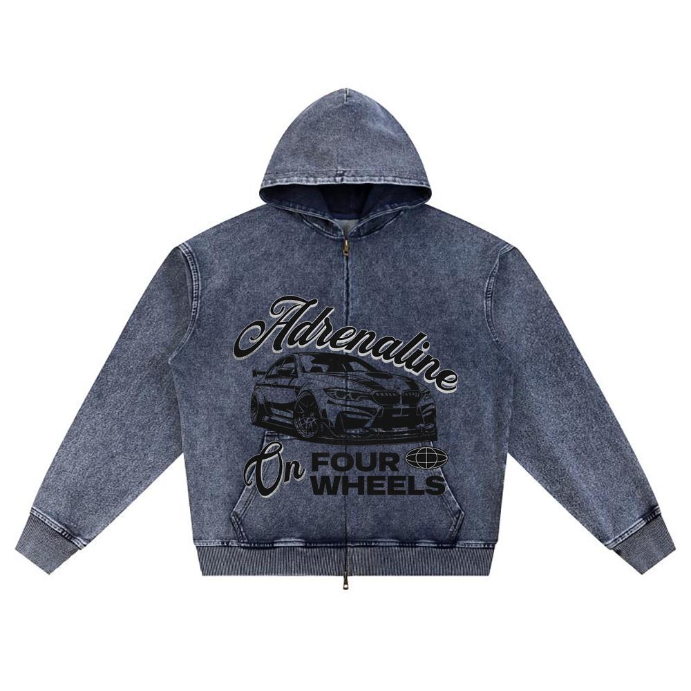 

DTG print Knitted Denim Zip-Up Hoodie Adrenaline Brother Print Zipper Hoodies XL темно-синий