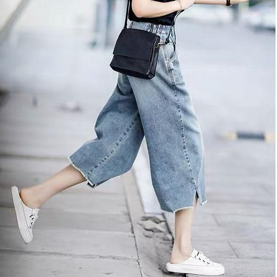 Women's High-Waisted Cropped Wide-Leg Jeans, Summer Thin Style, 2026 Loose Straight Leg, Plus Size, Raw Hem.