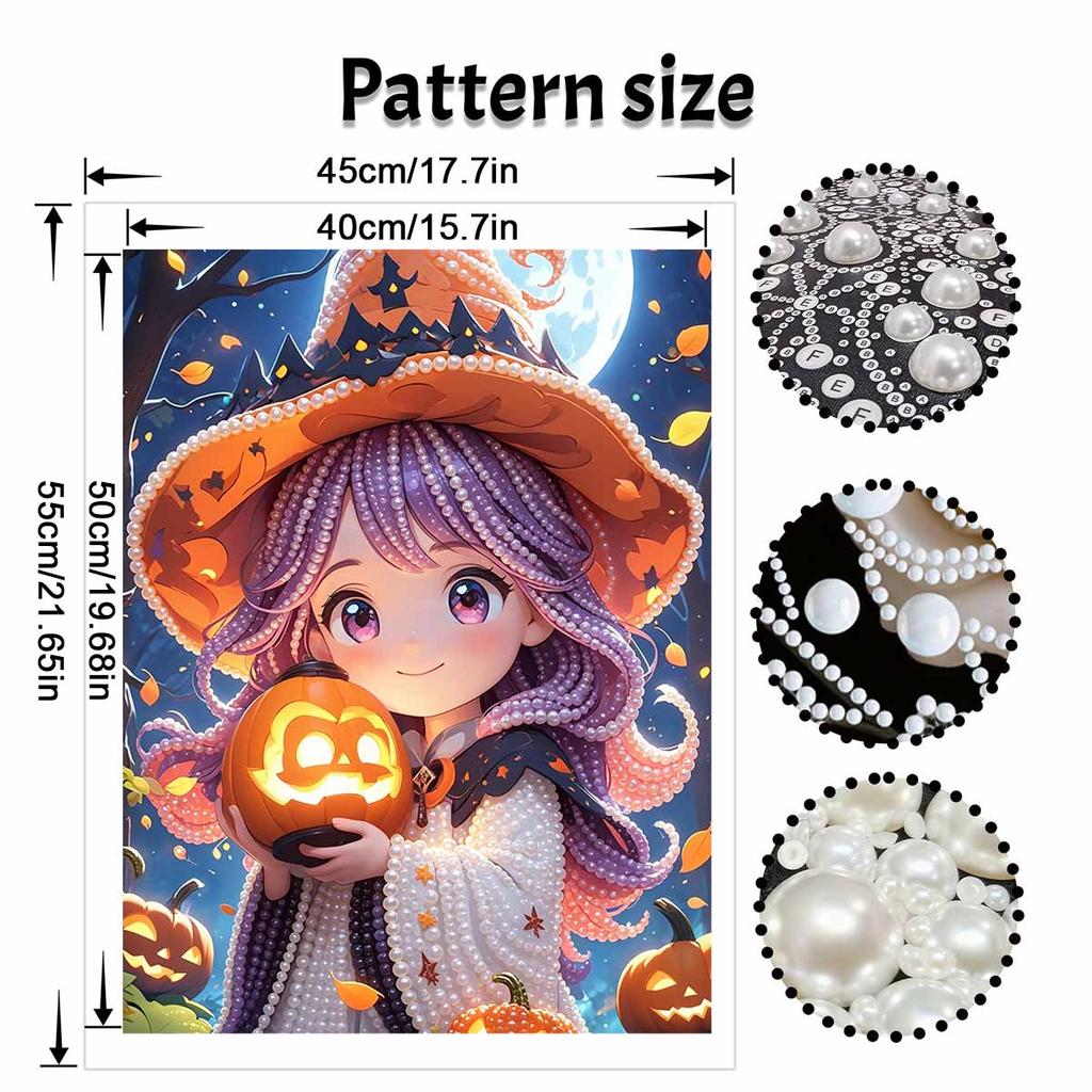 DIY Pearl Painting Canvas Witch Halloween Design Frameless 3D Bead Art Relaxing Craft for Living Room Decor