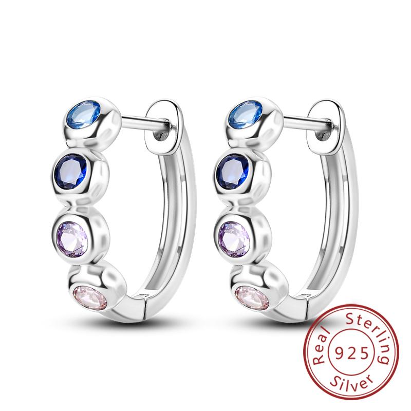 New Original 925 Silver Hoop Earrings Purple Zircon Flowers Butterflies Studs Earring For Women Wedding Engagement Gift