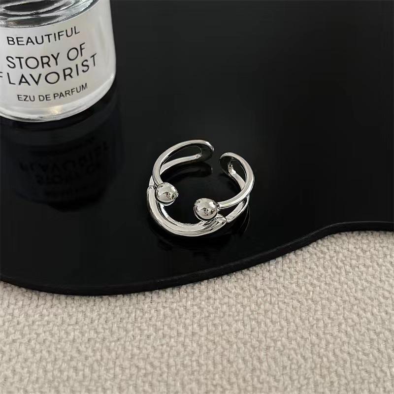 Sunny Day Smiley Face Women's Adjustable Double Layer Ring - Korean Style, Simple, Versatile, Girly Index Finger Accessory.
