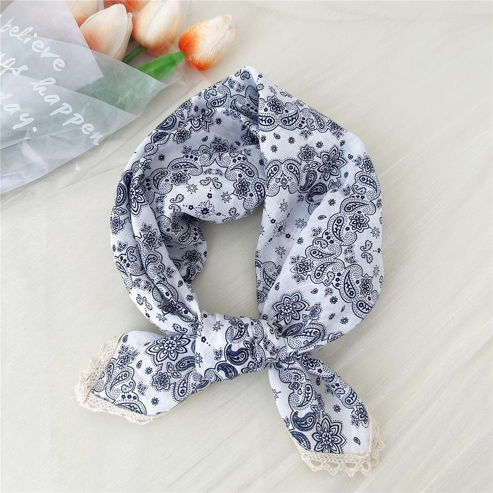 French retro cotton flower small scarf headband women's pure cotton thin bag head small scarf decorative square scarf headscarf