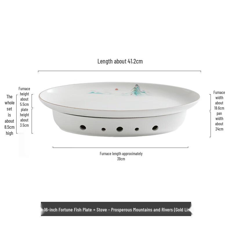 Ceramic Fish Serving Platter with Warming Stand