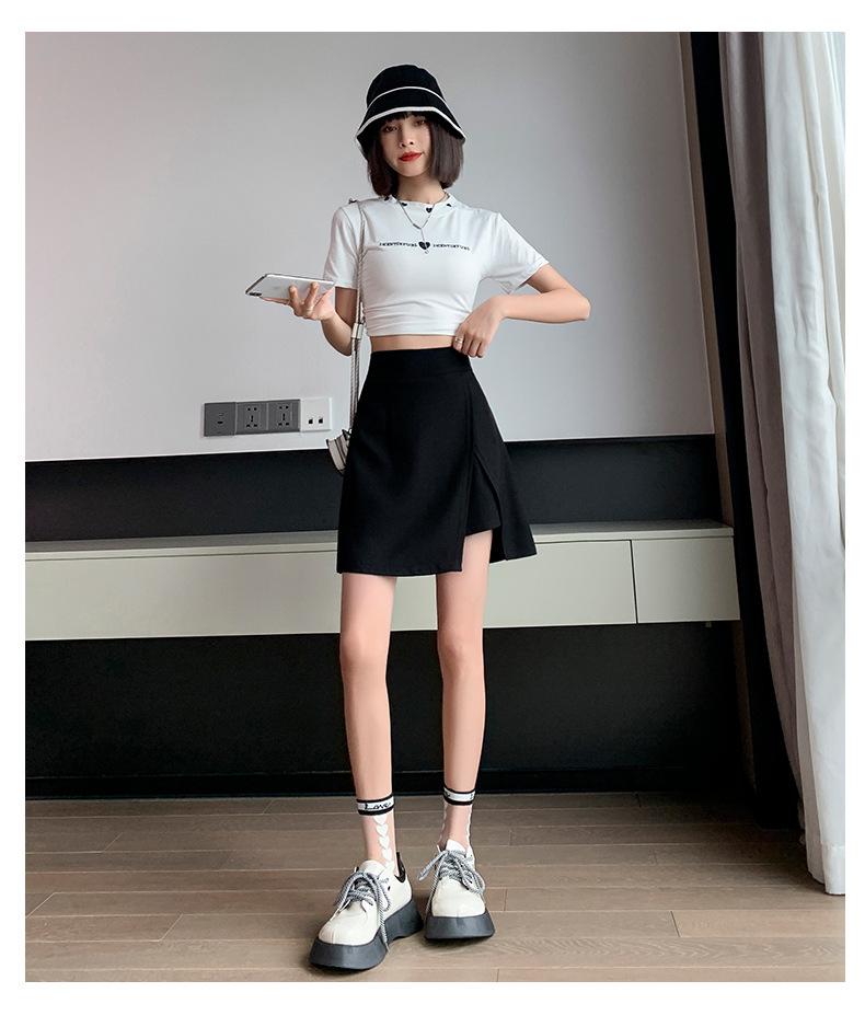 Women's Plus Size High-Waist Black Midi Skirt - Slimming, Petite, College Style, A-Line with Summer Slit