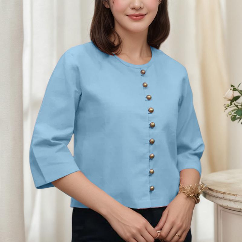 

ZANZEA Женская повседневная блузка с круглым вырезом и рукавом 3/4 5XL синий