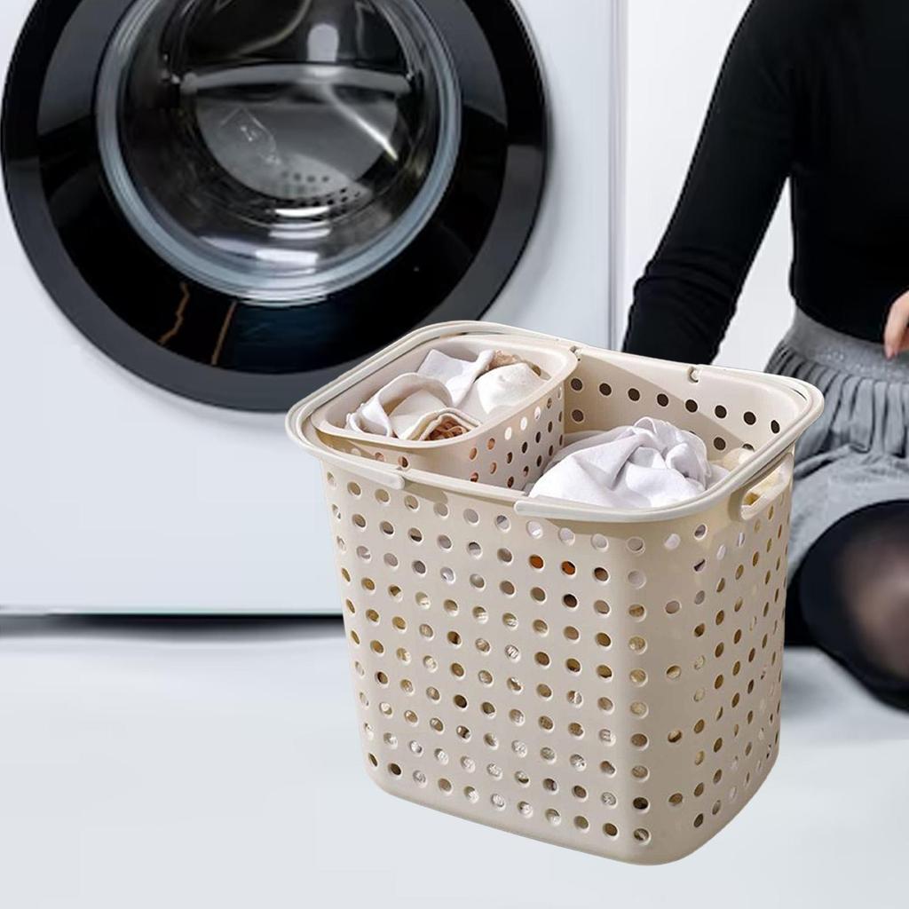 Multifunctional PP Laundry Basket Hollow Design Portable Hamper with Handles and Socks Bin for Home Laundry Storage