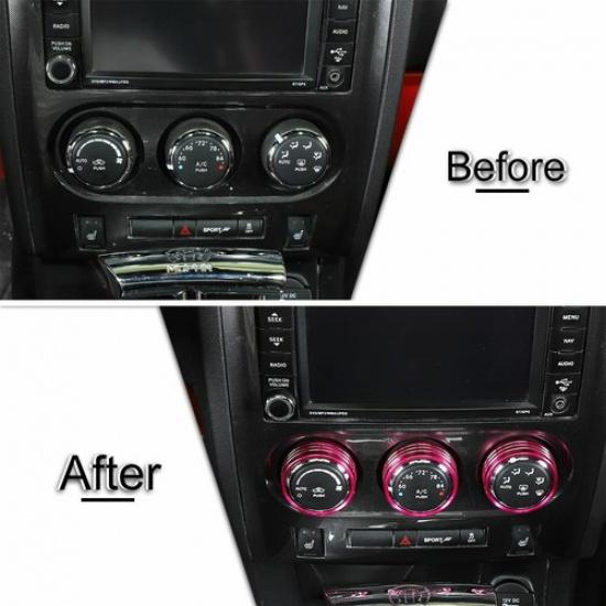 3x Klimaanlagenschalter-Knopf Dekor-Zierblende für Dodge Challenger 09-14 Rosa