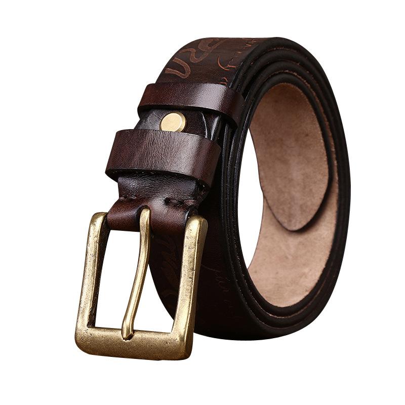 Retro Handmade Laser Engraved Pattern Men'S Belt Men'S Personality Trend Versatile Leather First Layer Cowhide Belt
