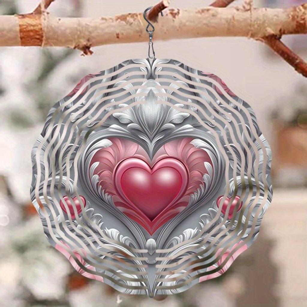 Happy Mother'S Day Mandala Wind Chime - Elegant Heart Design with Pink & White Accents, Metal Hanging Decor for Garden