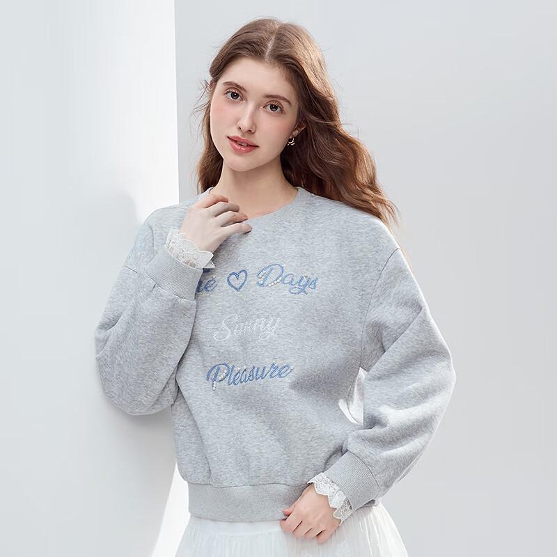 Betu Women's Letter Embroidered Lace-Sleeve Sweatshirt