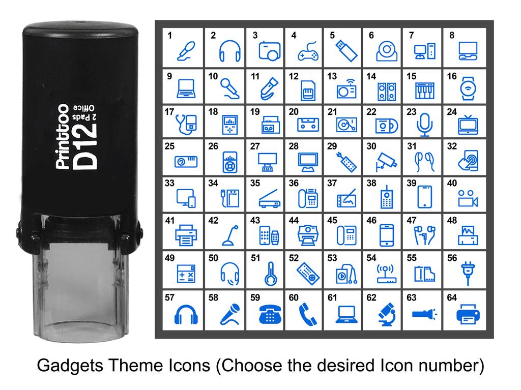 Printtoo Gadgets Theme Icons Round Rubber Stamp Self Inking Stamper 12 Mm