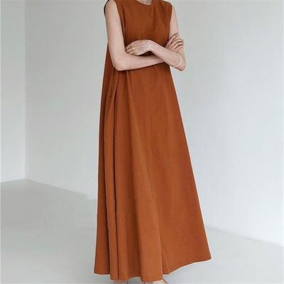 Loose Cotton Linen Dress Female Summer Sleeveless Long Over Knee Vest Dress