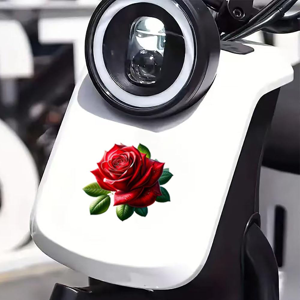 2 Realistic Red Rose Pack Vinyl Decal Stickers, Covered with Waterproof Poly Beer for Cars, Laptops and Smooth Surfaces