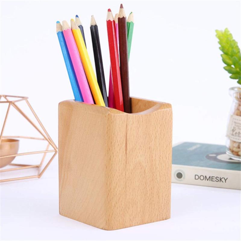 Walnut Geometric Lines Desktop Storage Pen Holders Large Capacity Pen Holder Box Nordic Style Business Pencil Organizer