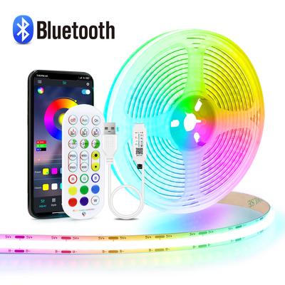 Bluetooth RGB COB LED Strip Light USB 5V Musikstyrning 576leds/m Lysdioder Linjär Belysning Flexibel Tejp Hem TV Bakgrundsbelysning Dekor 1M 2M 3M 5M