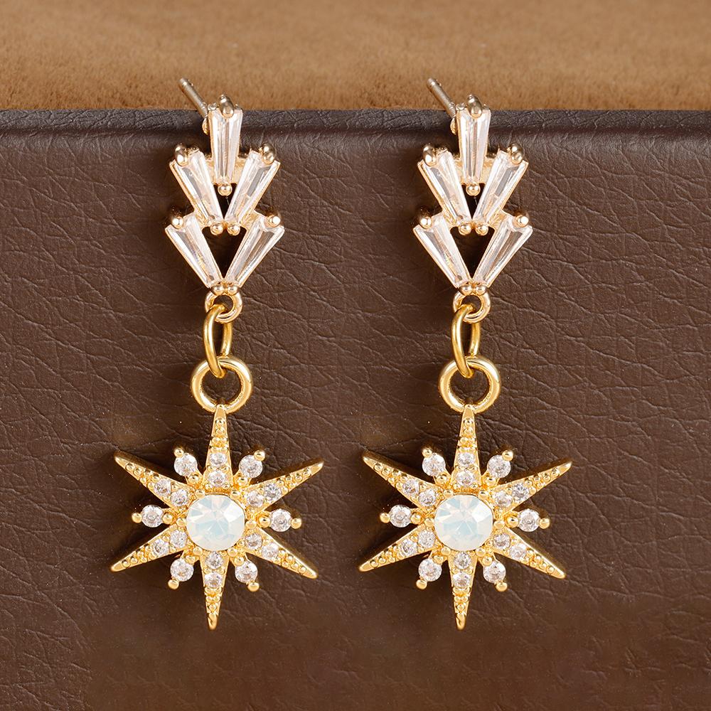 Vintage Crystal Zirconia Stainless Steel Earrings for Women Fashion Star Pendant Ear Piercing Earring Bridal Wedding Jewelry