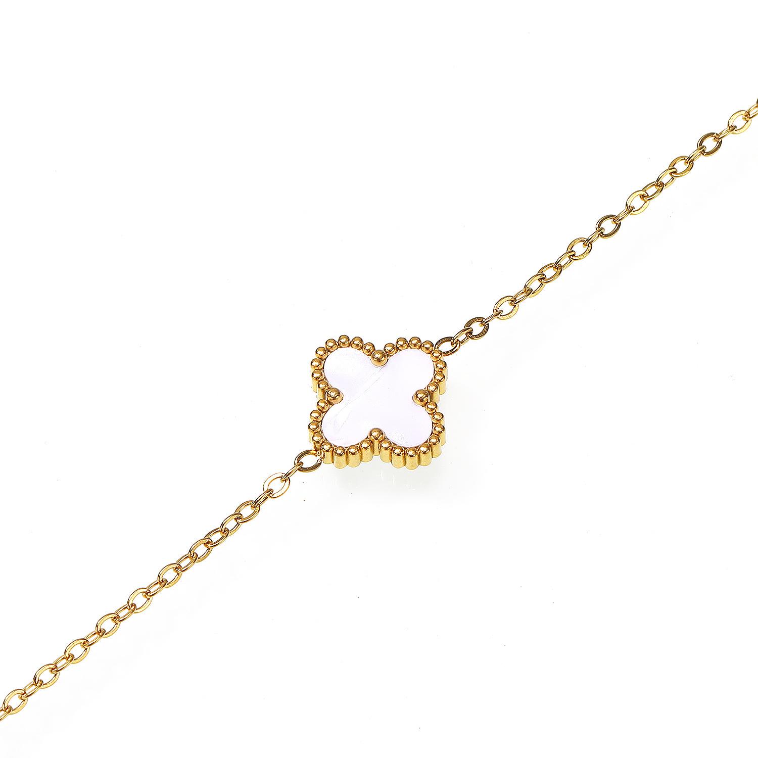 

Titanium Steel Double-Sided Mother-Of-Pearl Lucky Four Leaf Clover Bracelet Women s Niche Noble Fashion Hand Jewellery