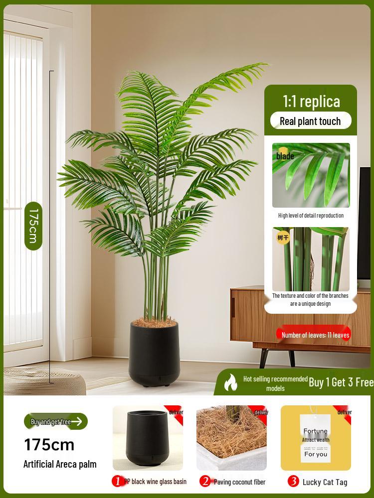 Luxury Fishtail Palm Artificial Tree for Indoor Living Room Decor - Bionic Green Plant In Pot for Floor Landscaping.