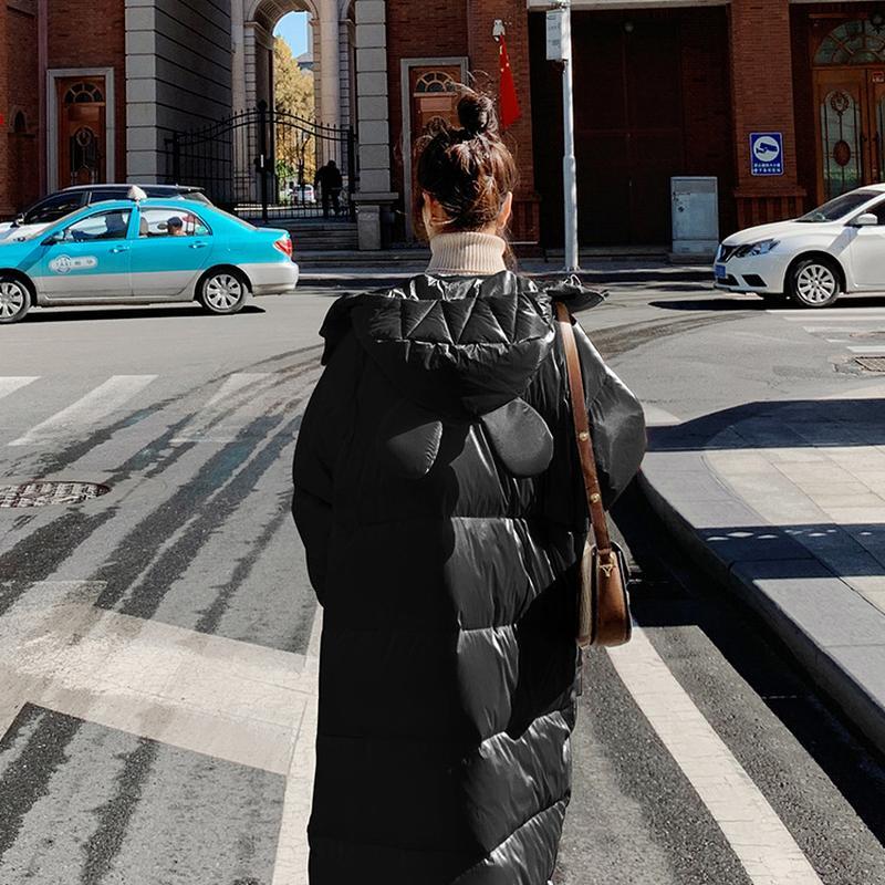 

Женская осенне-зимняя длинная пуховая хлопковая куртка средней длины, яркая свободная куртка выше колена для лица M чёрный