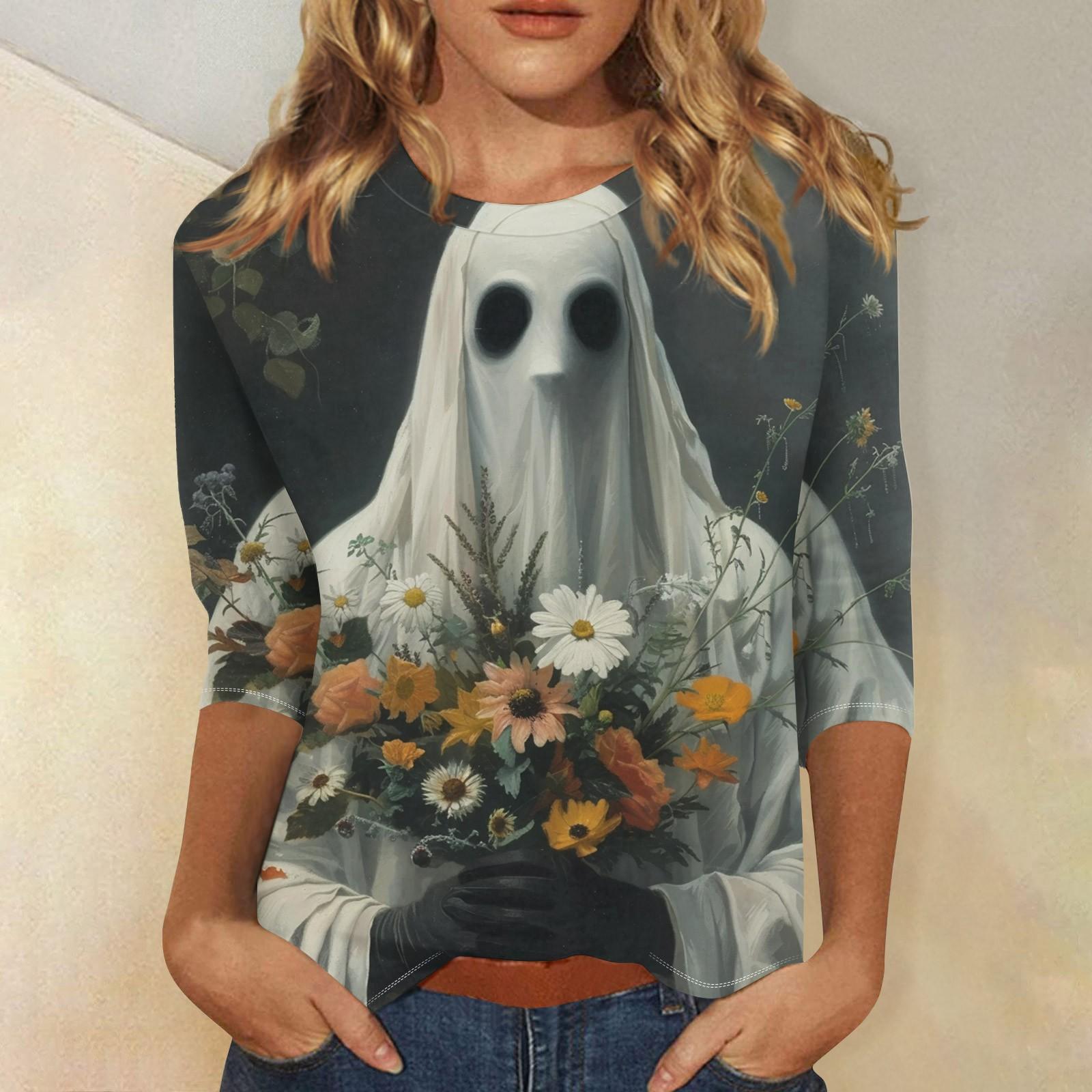 

Женская модная повседневная свободная футболка с круглым вырезом и рукавами 3/4 с принтом, женский топ L