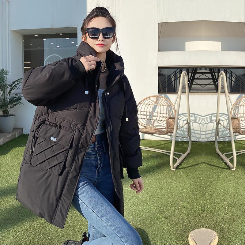 

Пуховая хлопковая одежда женская средней длины зимняя новая популярная прямая трансляция свободная куртка-пуховик XXXL чёрный