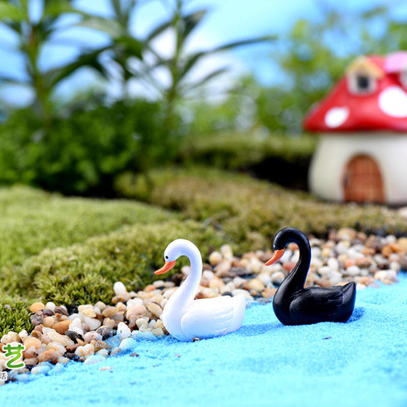 White/Black Mini Swan Garden Ornament Miniature Figurine Plant Pot Fairy Garden Decor