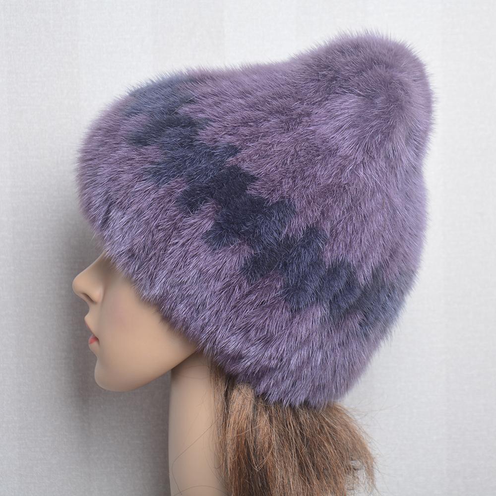 Genuine Real Natural Knitted Mink Fur Hat Luxury Women Handmade Knit Fashion Winter Warm Headwear Beanies Cap