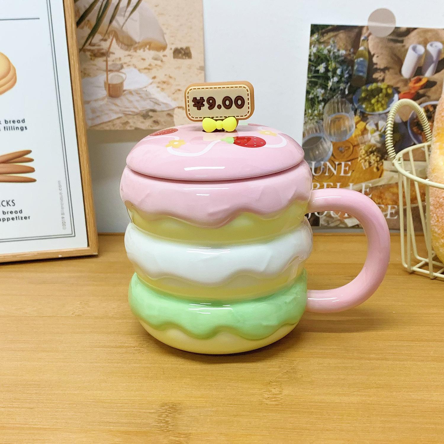 Hamburger Tasse mit Deckel und Löffel Hochwertige Paar-Wassertasse für Mädchen Becher Große Kapazität Kaffee Frühstückstasse für Männer 401-500ml beige